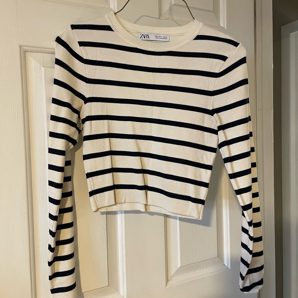 Zara Black and White Striped Cropped Top